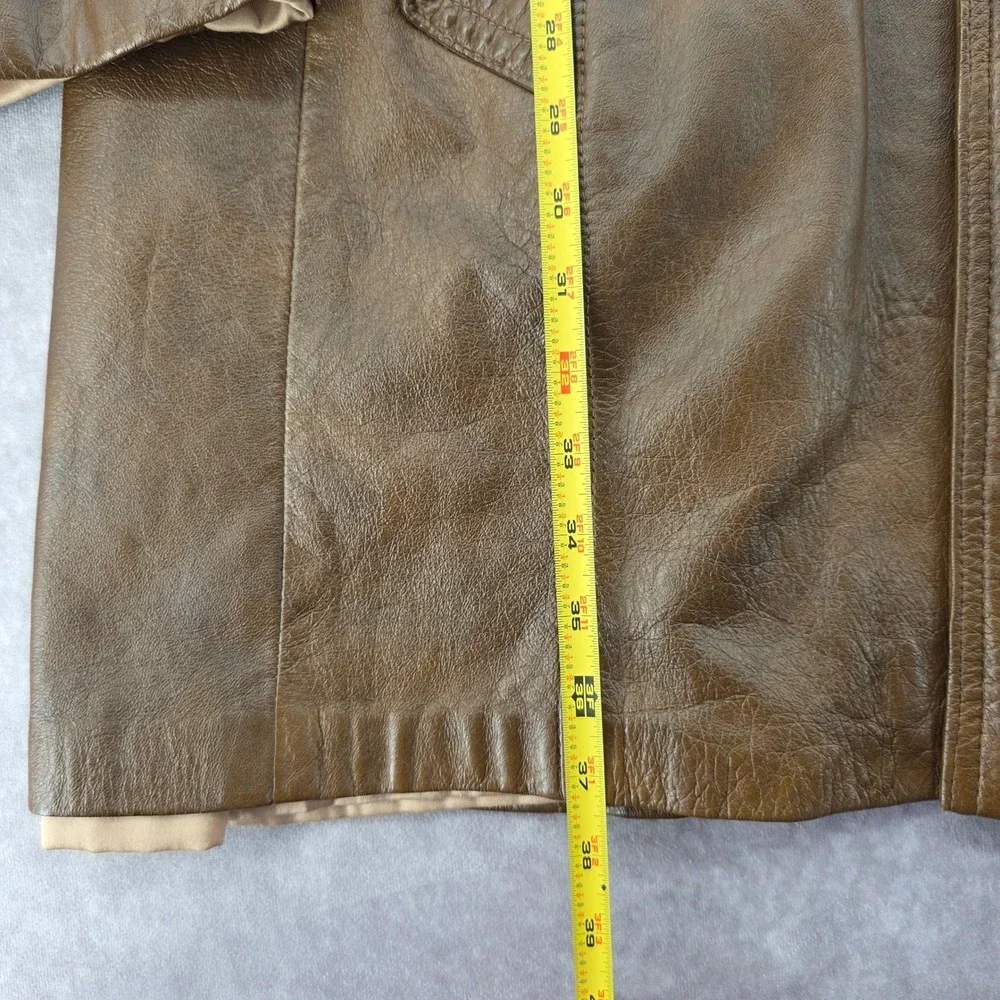 Vintage Grais Brown Leather Trench Coat Mens 48 Western Yoke Jacket Made in USA